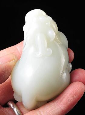 收藏级天然和田玉招财貔貅手把件把玩 大屁股聚财 密度高油性好hh