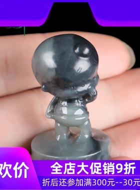 和田玉青花娃娃印章小摆件天然玉石卡通Q版童子小摆饰含证yzf