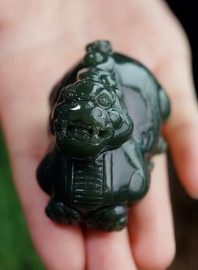 天然和田玉籽料招财貔貅望天吼手把件 把玩 玉质油润细腻配证书hh
