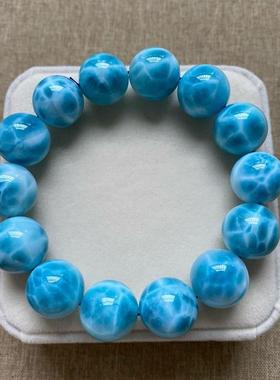 新品海纹石手链龟背纹大颗粒男女款单圈拉利玛圆珠手串规格16.4mm