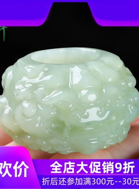 和田玉青白玉兽头扳指把件男款天然玉石招财貔貅戒指把玩件yzf