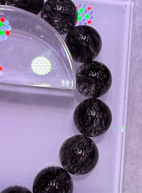 巴西天然黑发晶蕾丝手链手串13mm晶体干净发丝浓密三轮骨干礼物贺