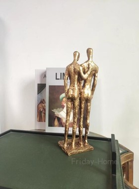 美式轻奢抽象人物情侣雕塑铸铁工艺品酒店样板房书桌办公桌摆件