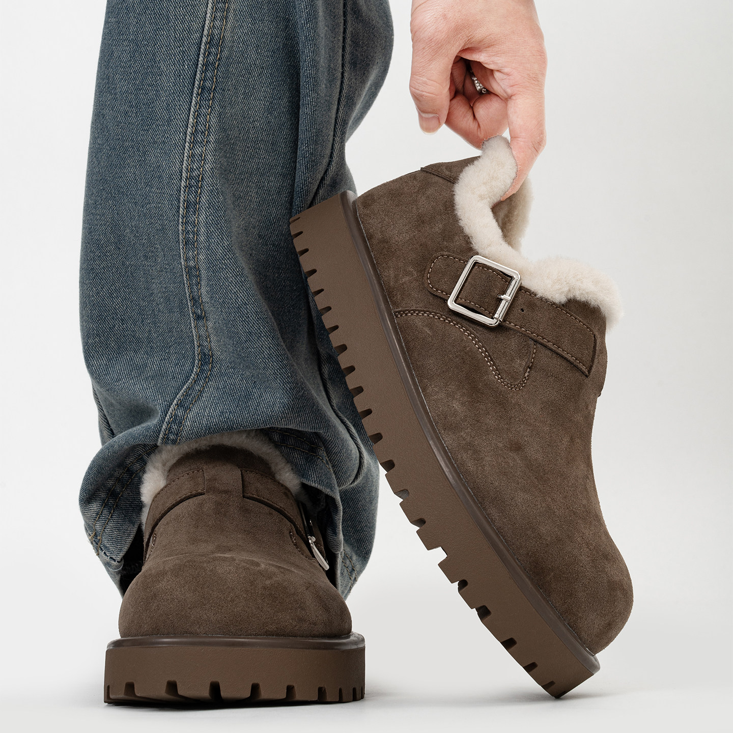 全包复古搭扣勃肯鞋男女冬季加绒保暖厚底毛毛棉鞋大头乐福雪地靴,淘宝优惠券,粉丝福利购,淘宝优惠卷