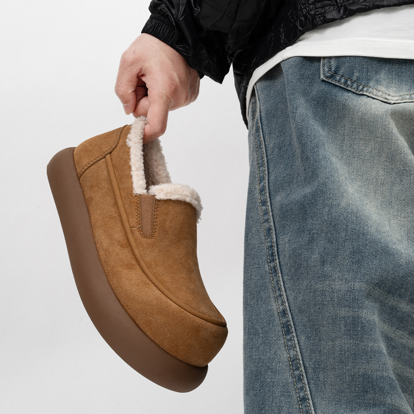 冬季加绒厚底大头乐福鞋男一脚蹬保暖毛毛棉鞋全包增高勃肯雪地靴,淘宝优惠券,粉丝福利购,淘宝优惠卷