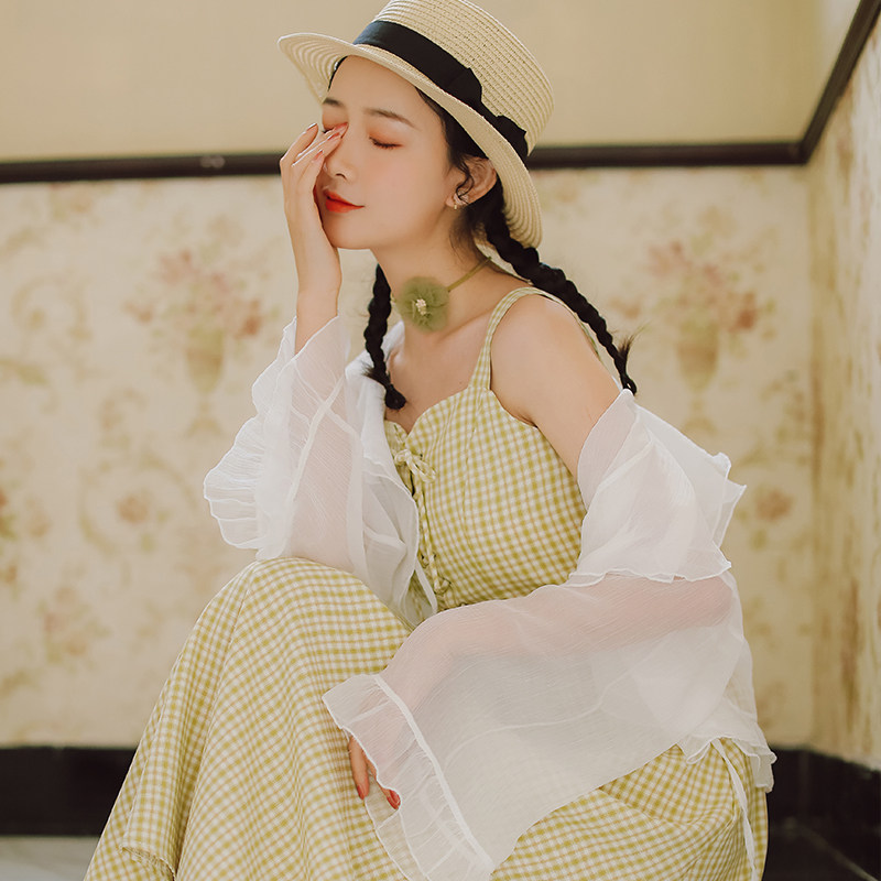 薄款防晒衣开衫雪纺仙女搭吊带裙子 姿态玫瑰蕾丝衫/雪纺衫