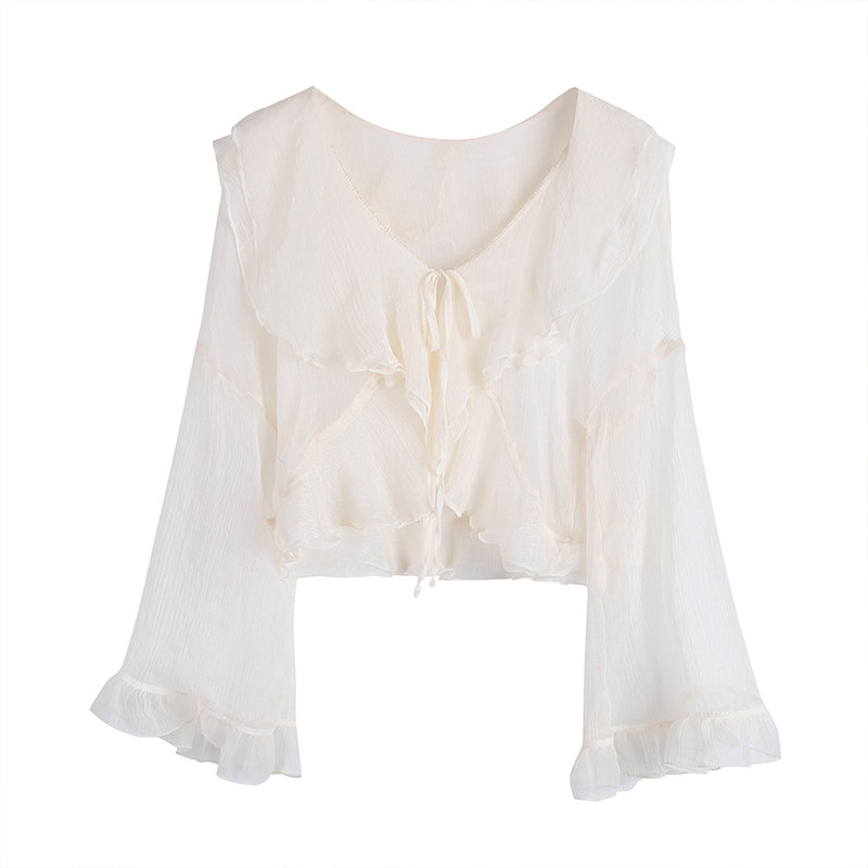 薄款防晒衣开衫雪纺仙女搭吊带裙子 姿态玫瑰蕾丝衫/雪纺衫