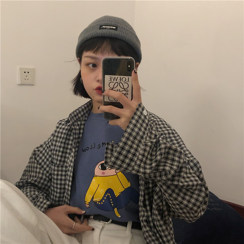 2019早春新款韩版原宿学院风女外套 红续衬衫