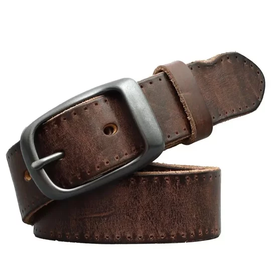 First layer pure cowhide pin buckle belt for men, retro all-match jeans belt, simple casual leather belt for men