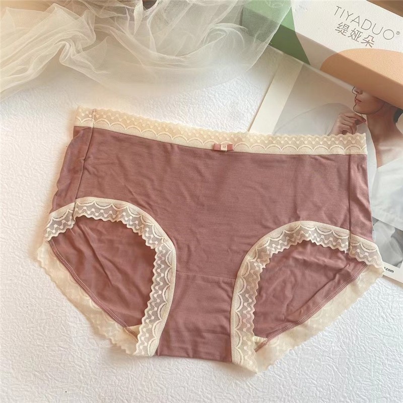 缇娅朵2112日系蕾丝女士内裤纯棉档莫代尔包臀中腰短裤无痕五条装 - 图2