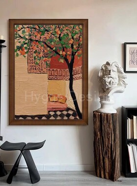 柿子树中古肌理感挂画复古风景客厅餐厅挂画入户玄关背景墙装饰画