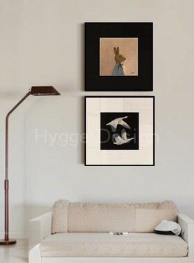 侘寂风动物装饰画抽象简约艺术小众挂画黑色壁画民宿床头儿童挂画