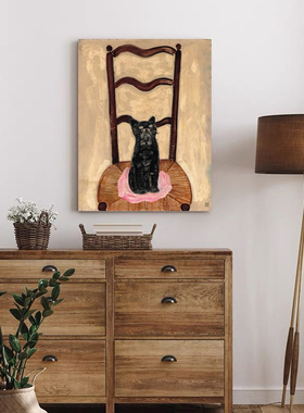 《椅子上的猫》常玉动物装饰画中古风客餐厅墙面挂画边柜走廊摆画