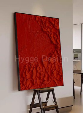 法式简约纯色抽象壁画玄关红色挂画小众侘寂风轻奢客厅摆件装饰画