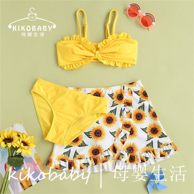 Swimsuit ເອີຣົບແລະອາເມລິກາການຄ້າຕ່າງປະເທດ swimsuit ເດັກນ້ອຍ bikini sunflower ສີເຫຼືອງສາມສິ້ນ swimsuit bikini ເດັກຍິງ