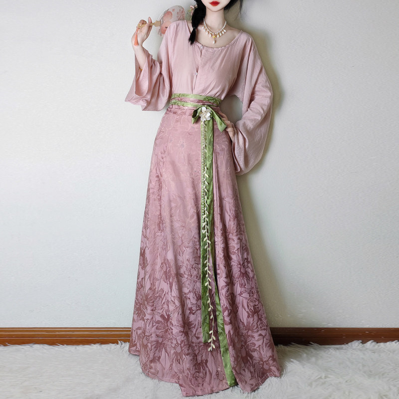 原创汉服女唐制人棉垂领衫改良提花八破裙春夏日常中国风百搭通勤,淘宝优惠券,粉丝福利购,淘宝优惠卷