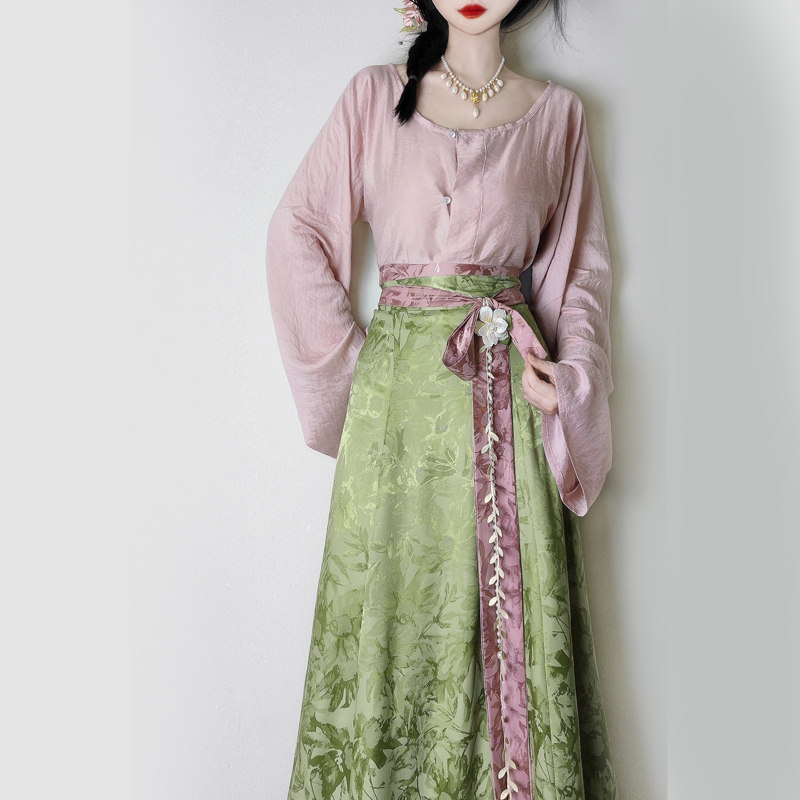 原创汉服女唐制人棉垂领衫改良提花八破裙春夏日常中国风百搭通勤,淘宝优惠券,粉丝福利购,淘宝优惠卷