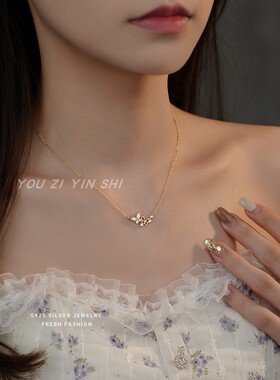 纯银蝴蝶项链女爆闪锁骨链礼物