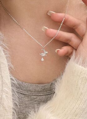 S925纯银月亮玫瑰项链女小众气质百搭韩版ins轻奢高级感锁骨链