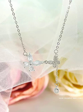 纯银蝴蝶项链女仙女闪钻流苏吊坠