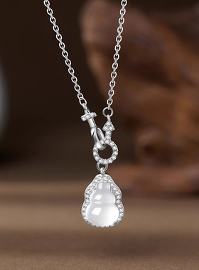 S999纯银葫芦项链女白玉髓足银
