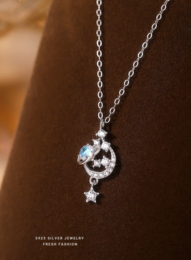 梦幻星河S925纯银星月项链女