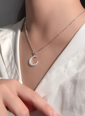 S925纯银简约小清新月亮项链女