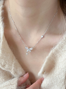 s925纯银蝴蝶项链女四芒星锁骨链