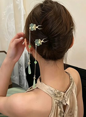 2026新中式复古花朵水滴流苏u型发簪旗袍盘发钗古风汉服头饰品女
