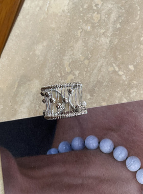 韩系简约镂空小球戒指网面气质百搭银色小众高级感食指指环