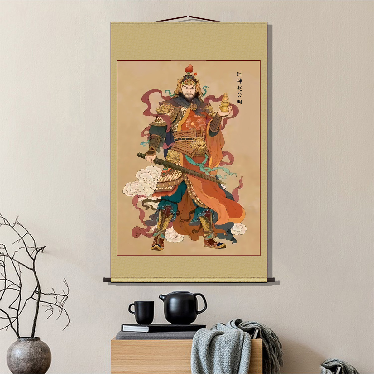 道家赵公明画像玄关挂画客厅装饰字画书房走廊沙发背景墙丝绸挂画,淘宝优惠券,粉丝福利购,淘宝优惠卷