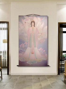 紫色九尾狐画像卷轴挂画八尾圣狐胡家东北出马客厅堂口供奉装饰画