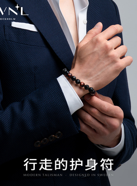 低调不凡｜黑曜石红虎眼男士手链