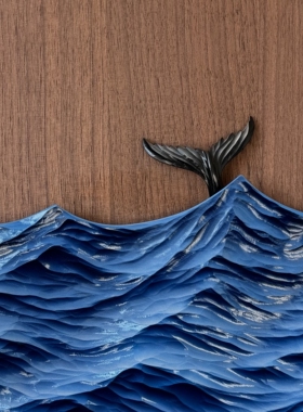 鱼跃海浪手工上色立体装饰画