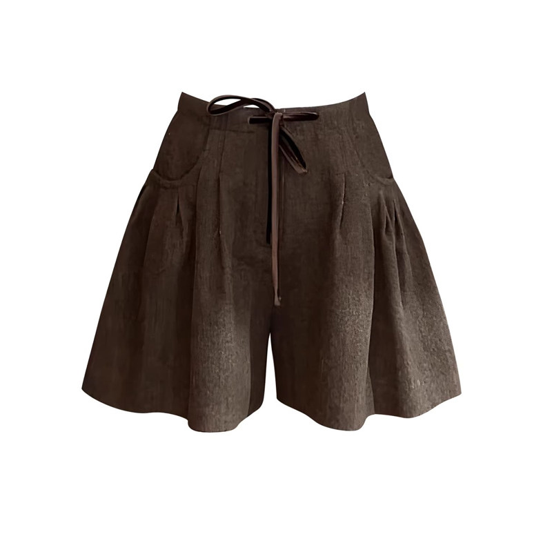 小众复古松紧腰花苞毛呢短裤女秋冬抽绳可调节宽松阔腿A字短裙裤,淘宝优惠券,粉丝福利购,淘宝优惠卷