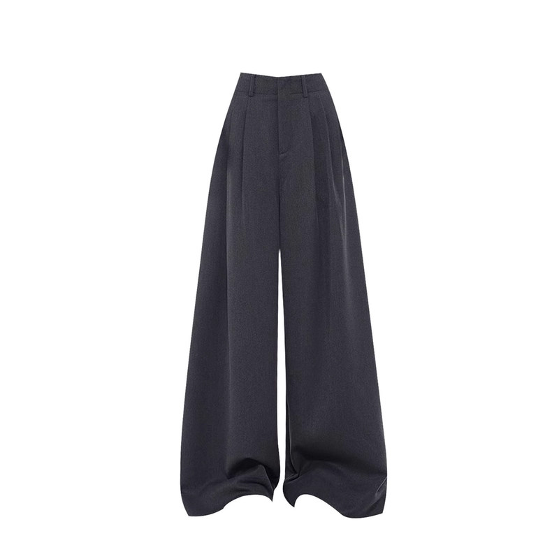 2025秋季新款灰色百搭阔腿西装裤女褶皱设计感宽松垂感西裤休闲裤,淘宝优惠券,粉丝福利购,淘宝优惠卷