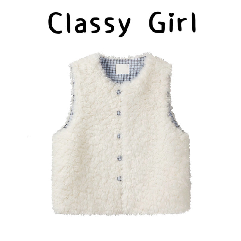 珍珠白拼色蓝格子羊羔毛绒马甲背心外套秋冬季保暖宽松无袖马夹女,淘宝优惠券,粉丝福利购,淘宝优惠卷