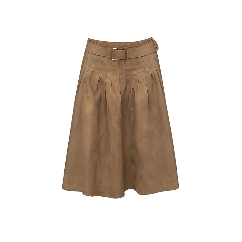 Classy girl a字半身裙女2025新款包臀中长款美拉德棕色麂皮绒裙 - 图0