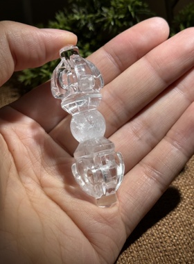 天然白水晶五股金刚杵吊坠男女通用我自己手工雕刻的