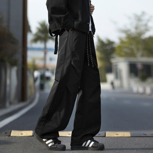 美式加绒伞兵裤男秋冬季2025新款加厚防风潮牌宽松阔腿直筒休闲裤 - 图1