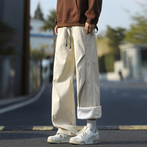 美式加绒伞兵裤男秋冬季2025新款加厚防风潮牌宽松阔腿直筒休闲裤 - 图2