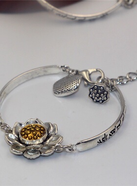 特色莲花配饰品女款藏银手链