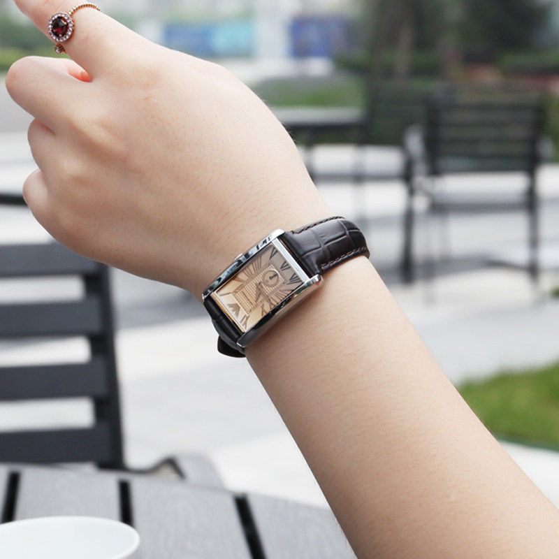 ARMANI阿玛尼手表情侣表 时尚复古小方盘皮带情侣男女对表1637