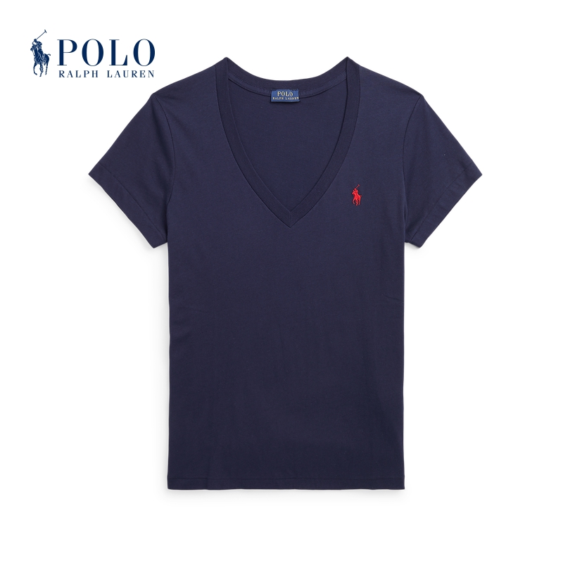 Ralph Lauren/拉夫劳伦女装 经典款棉质平纹针织V领T恤RL24238