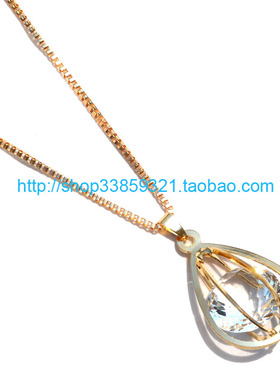 镂空金色树叶闪亮圆形挂饰毛衣链