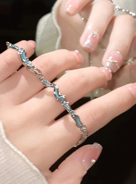 蓝色海洋手链女情侣手饰甜酷风小众设计感不规则海浪轻奢精致百搭