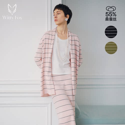 【梨形显瘦】WITTYFOX桑蚕丝条纹开衫针织衫套装女宽松26春夏新款 - 图2