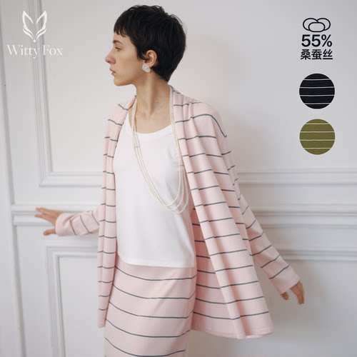 【梨形显瘦】WITTYFOX桑蚕丝条纹开衫针织衫套装女宽松26春夏新款 - 图1