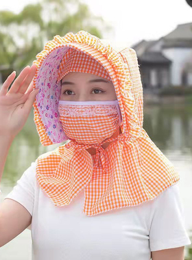 遮阳帽女夏防晒遮脸护颈面罩防紫外线干农活采茶帽骑车大檐太阳帽