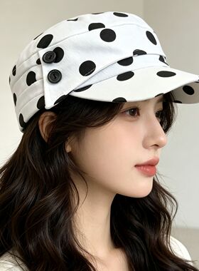 复古豹纹马术帽女 美式辣妹骑士平顶帽 美拉德显脸小短檐鸭舌帽子